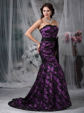 Purple Strapless Mermaid Petite Prom Gown With Black Lace Inexpensive