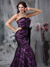 Purple Strapless Mermaid Petite Prom Gown With Black Lace Inexpensive