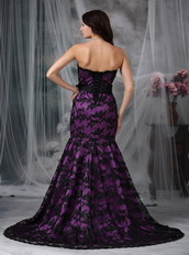 Purple Strapless Mermaid Petite Prom Gown With Black Lace Inexpensive