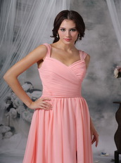 Watermelon Chiffon Pleat Prom Dress With Sexy High Split Inexpensive