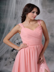 Watermelon Chiffon Pleat Prom Dress With Sexy High Split Inexpensive