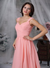 Watermelon Chiffon Pleat Prom Dress With Sexy High Split Inexpensive