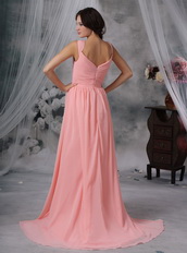 Watermelon Chiffon Pleat Prom Dress With Sexy High Split Inexpensive