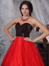 Red and Black Sequins Paillette Princess Prom Dress Cheap Inexpensive