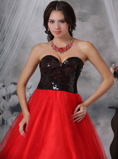 Red and Black Sequins Paillette Princess Prom Dress Cheap Inexpensive