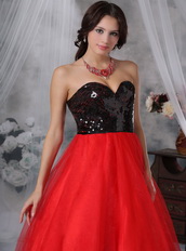 Red and Black Sequins Paillette Princess Prom Dress Cheap Inexpensive