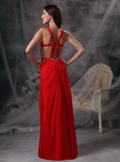 Straps Scarlet Red Chiffon Celebrity Dress Skirt With Split Inexpensive