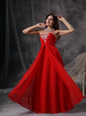 Empire Sweetheart Red Chiffon Evening Dress With Crystals Inexpensive