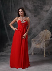 Empire Sweetheart Red Chiffon Evening Dress With Crystals Inexpensive