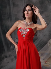 Empire Sweetheart Red Chiffon Evening Dress With Crystals Inexpensive
