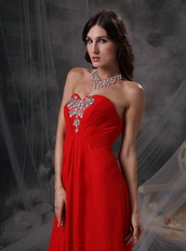 Empire Sweetheart Red Chiffon Evening Dress With Crystals Inexpensive