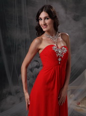 Empire Sweetheart Red Chiffon Evening Dress With Crystals Inexpensive