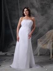 White Chiffon Top Seller Prom Dress With Silver Beading Inexpensive