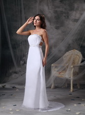 White Chiffon Top Seller Prom Dress With Silver Beading Inexpensive