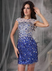 Royal Blue Scoop Backless Mini-length Crystals Short Prom Dress Inexpensive