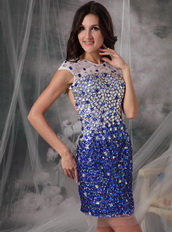 Royal Blue Scoop Backless Mini-length Crystals Short Prom Dress Inexpensive