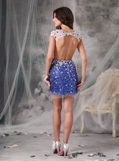 Royal Blue Scoop Backless Mini-length Crystals Short Prom Dress Inexpensive