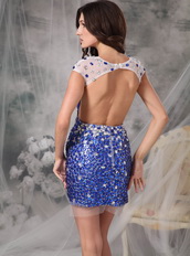 Royal Blue Scoop Backless Mini-length Crystals Short Prom Dress Inexpensive