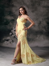 Yellow Chiffon Sweetheart Neck Long Prom Dresses With Split Inexpensive