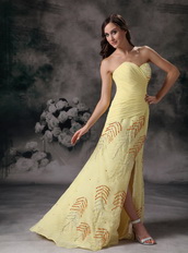 Yellow Chiffon Sweetheart Neck Long Prom Dresses With Split Inexpensive