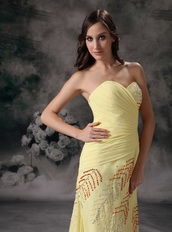 Yellow Chiffon Sweetheart Neck Long Prom Dresses With Split Inexpensive