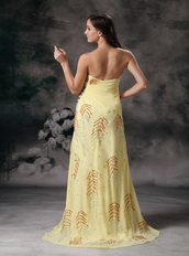 Yellow Chiffon Sweetheart Neck Long Prom Dresses With Split Inexpensive