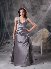 V-neck Floor-length Sliver Taffeta Long Prom Dress 2014 Inexpensive