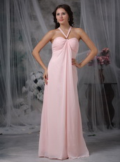 Halter Top Neck Pink Chiffon Prom Dress For Girl Wear Inexpensive