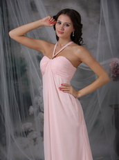 Halter Top Neck Pink Chiffon Prom Dress For Girl Wear Inexpensive