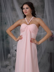 Halter Top Neck Pink Chiffon Prom Dress For Girl Wear Inexpensive