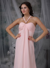 Halter Top Neck Pink Chiffon Prom Dress For Girl Wear Inexpensive