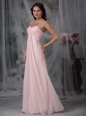 Halter Top Neck Pink Chiffon Prom Dress For Girl Wear Inexpensive