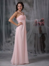 Halter Top Neck Pink Chiffon Prom Dress For Girl Wear Inexpensive