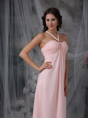 Halter Top Neck Pink Chiffon Prom Dress For Girl Wear Inexpensive