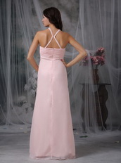 Halter Top Neck Pink Chiffon Prom Dress For Girl Wear Inexpensive