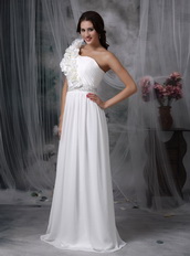 Simple One Shoulder White Chiffon Prom Gowns With Shawl Inexpensive