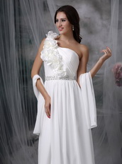 Simple One Shoulder White Chiffon Prom Gowns With Shawl Inexpensive