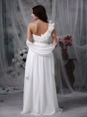 Simple One Shoulder White Chiffon Prom Gowns With Shawl Inexpensive