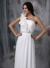 Simple One Shoulder White Chiffon Prom Gowns With Shawl Inexpensive