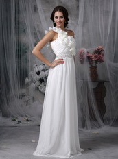 Simple One Shoulder White Chiffon Prom Gowns With Shawl Inexpensive