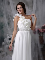 Simple One Shoulder White Chiffon Prom Gowns With Shawl Inexpensive