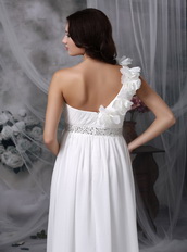 Simple One Shoulder White Chiffon Prom Gowns With Shawl Inexpensive