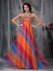 Colorful Straps Floor-length Chiffon Prom Dress Printed Inexpensive