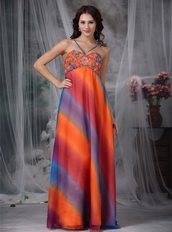 Colorful Straps Floor-length Chiffon Prom Dress Printed Inexpensive