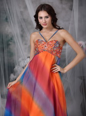 Colorful Straps Floor-length Chiffon Prom Dress Printed Inexpensive