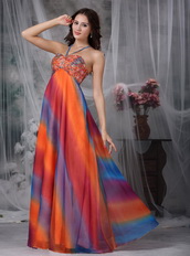 Colorful Straps Floor-length Chiffon Prom Dress Printed Inexpensive