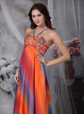 Colorful Straps Floor-length Chiffon Prom Dress Printed Inexpensive