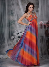 Colorful Straps Floor-length Chiffon Prom Dress Printed Inexpensive