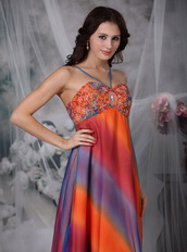 Colorful Straps Floor-length Chiffon Prom Dress Printed Inexpensive