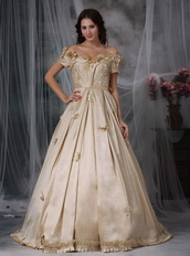 Off The Shoulder Champagne Taffeta Prom Gowns Dress Inexpensive